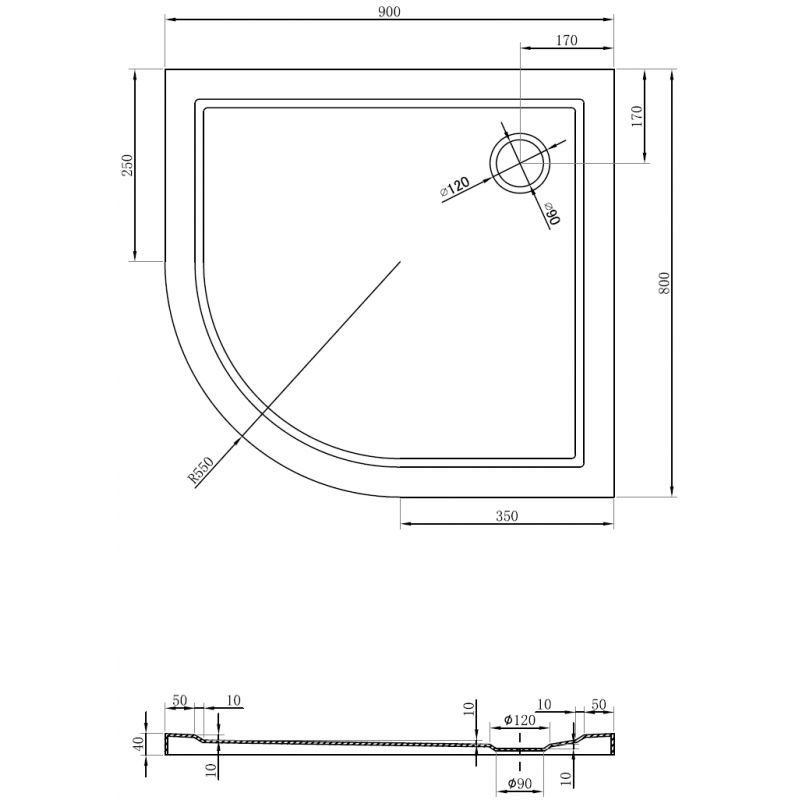 Mexen Flow brodzik półokrągły asymetryczny slim prawy 80 x 90 cm, biały połysk - 46Q108090R