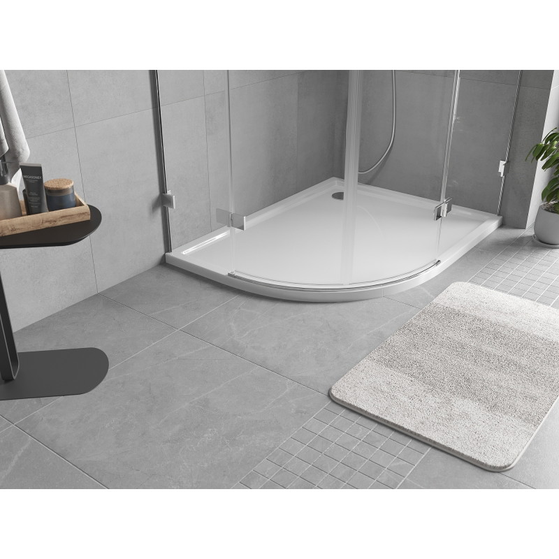 Mexen Flow brodzik półokrągły asymetryczny slim prawy 90 x 80 cm, biały połysk - 46Q108090R