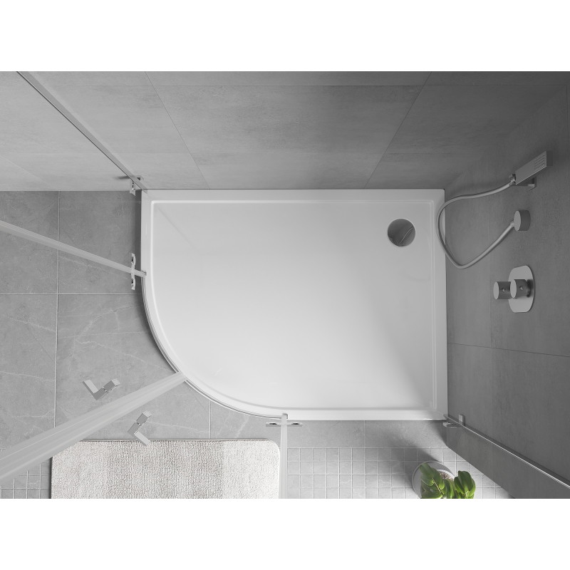 Mexen Flow brodzik półokrągły asymetryczny slim prawy 90 x 80 cm, biały połysk - 46Q108090R