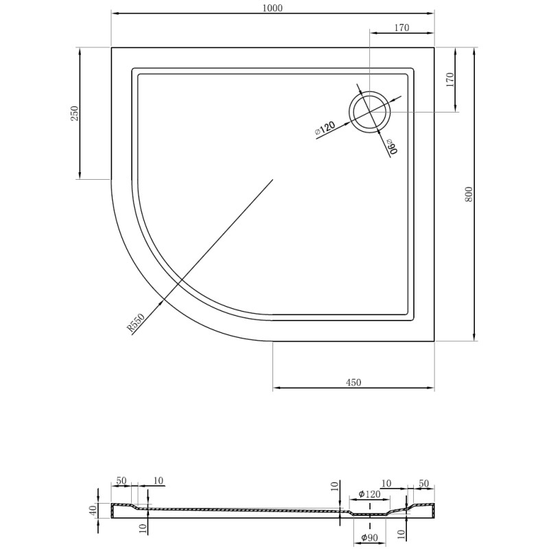 Mexen Flow brodzik półokrągły asymetryczny slim prawy 100 x 80 cm, biały połysk - 46Q108010R