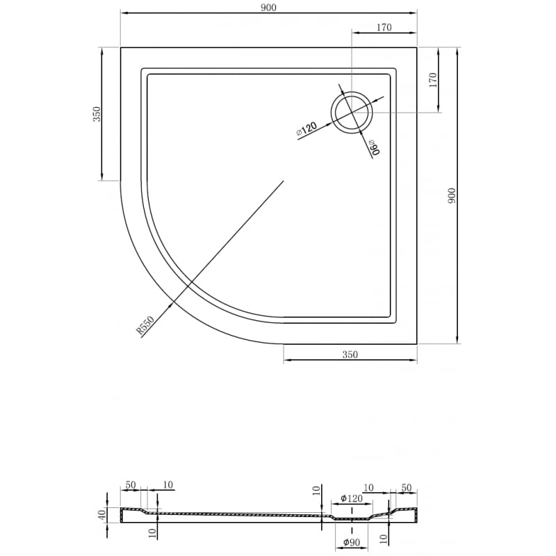 Mexen Flow brodzik półokrągły slim 90 x 90 cm, biały połysk - 46Q109090