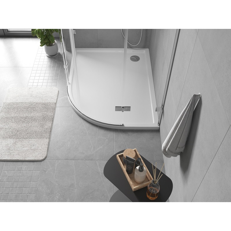 Mexen Flow brodzik półokrągły asymetryczny slim lewy 100 x 90 cm, biały połysk - 46Q109010L