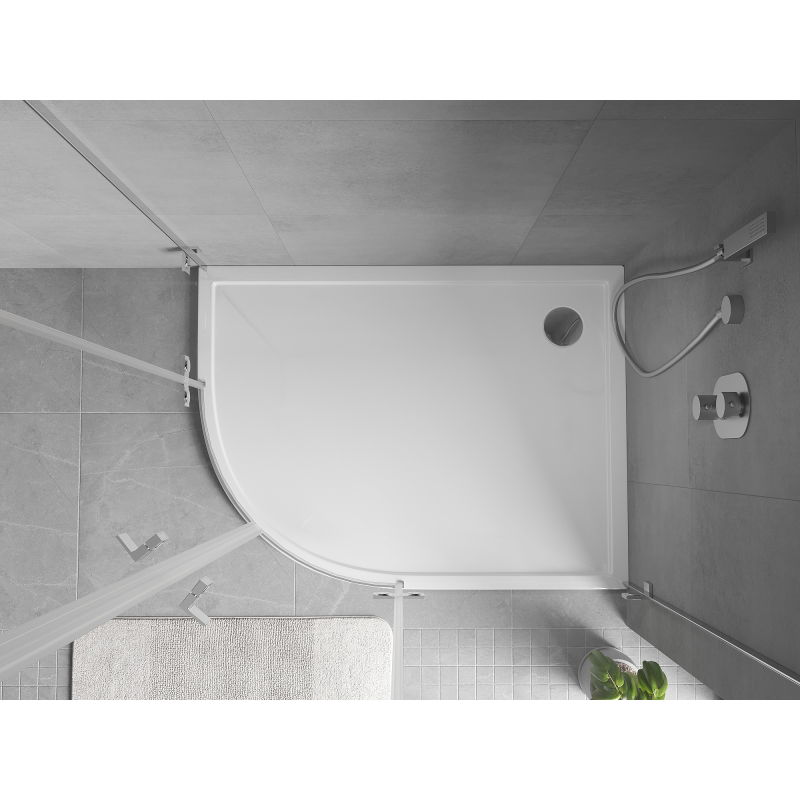 Mexen Flow brodzik półokrągły asymetryczny slim prawy 90 x 100 cm, biały połysk - 46Q109010R