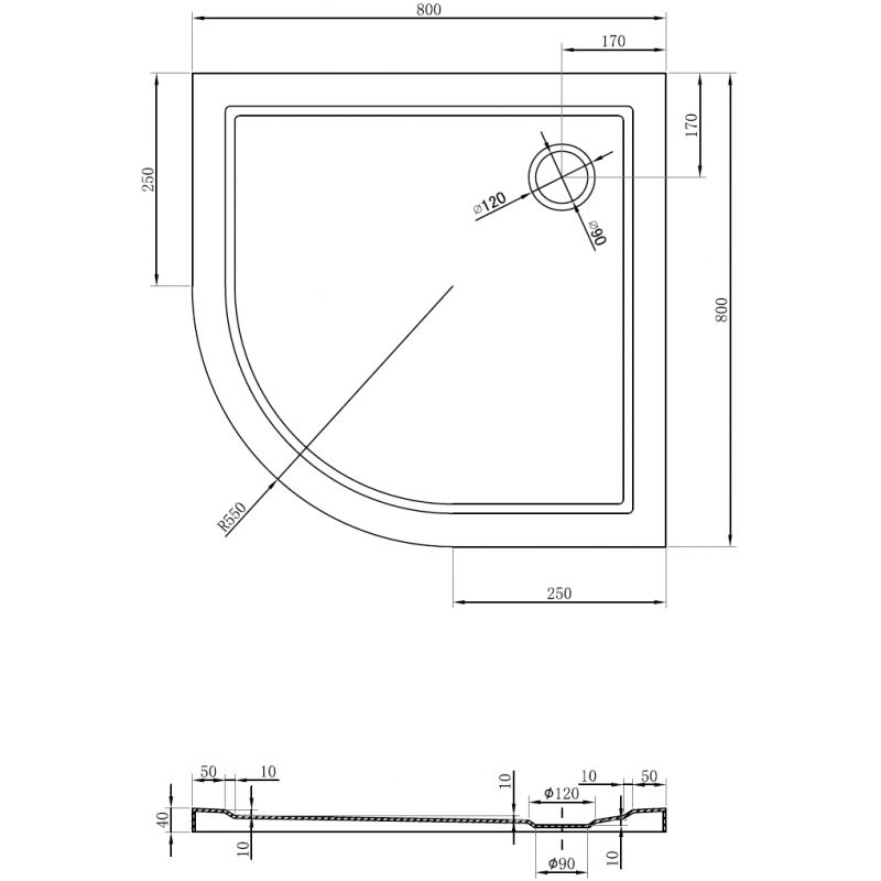 Mexen Flow brodzik półokrągły slim 80 x 80 cm, czarny mat - 46Q708080