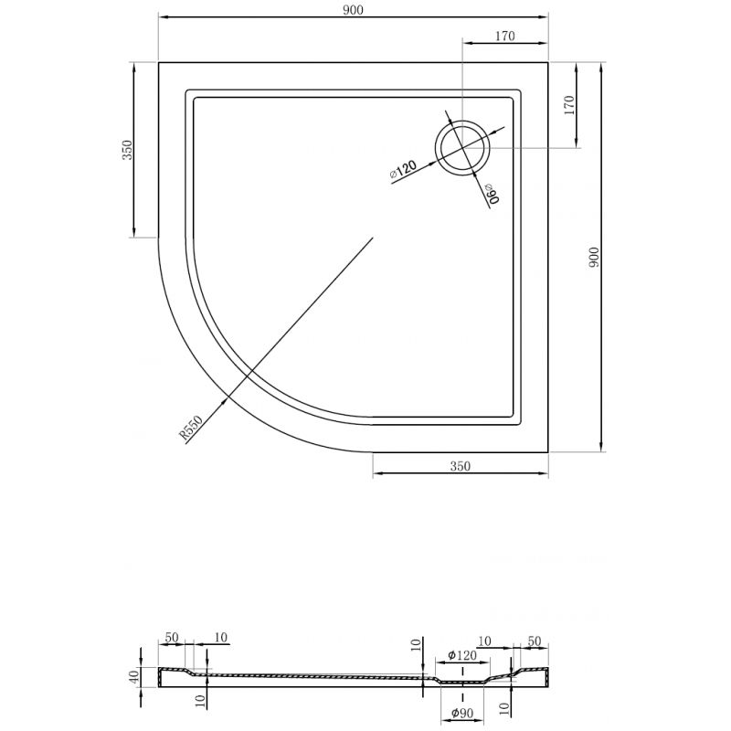 Mexen Flow brodzik półokrągły slim 90 x 90 cm, czarny mat - 46Q709090