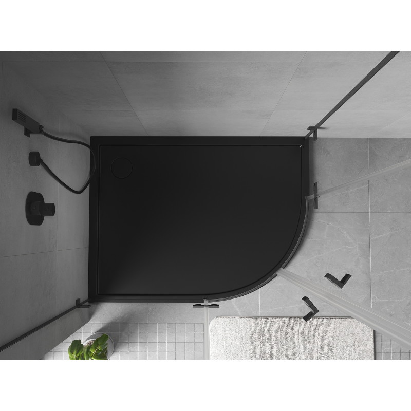 Mexen Flow brodzik półokrągły asymetryczny slim lewy 90 x 80 cm, czarny mat - 46Q708090L
