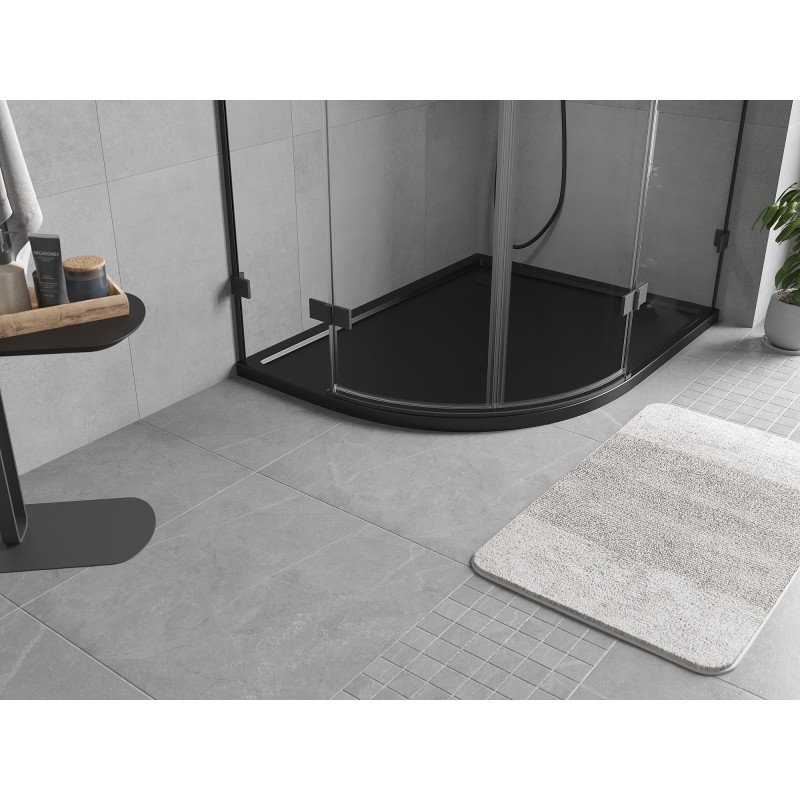 Mexen Flow brodzik półokrągły asymetryczny slim prawy 90 x 80 cm, czarny mat - 46Q708090R