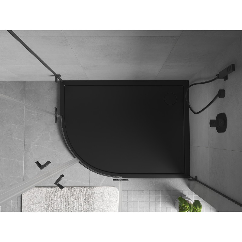 Mexen Flow brodzik półokrągły asymetryczny slim prawy 90 x 80 cm, czarny mat - 46Q708090R