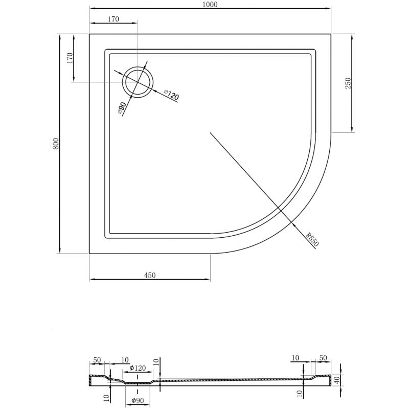 Mexen Flow brodzik półokrągły asymetryczny slim lewy 80 x 100 cm, czarny mat - 46Q708010L