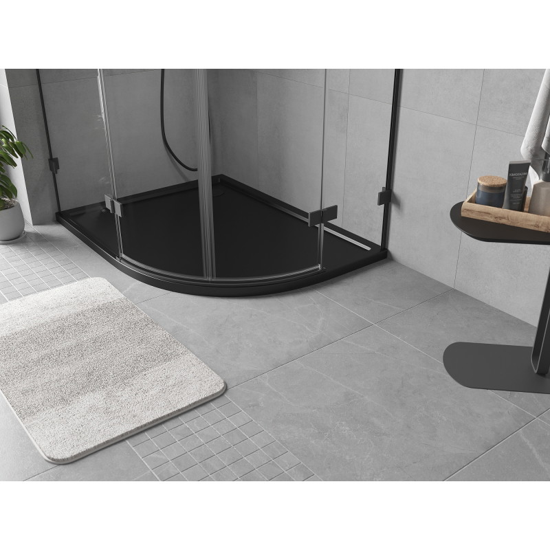Mexen Flow brodzik półokrągły asymetryczny slim lewy 100 x 80 cm, czarny mat - 46Q708010L
