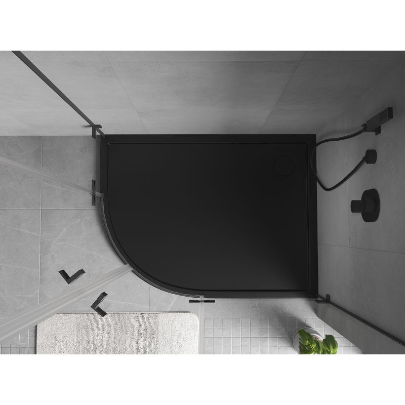 Mexen Flow brodzik półokrągły asymetryczny slim prawy 80 x 100 cm, czarny mat - 46Q708010R