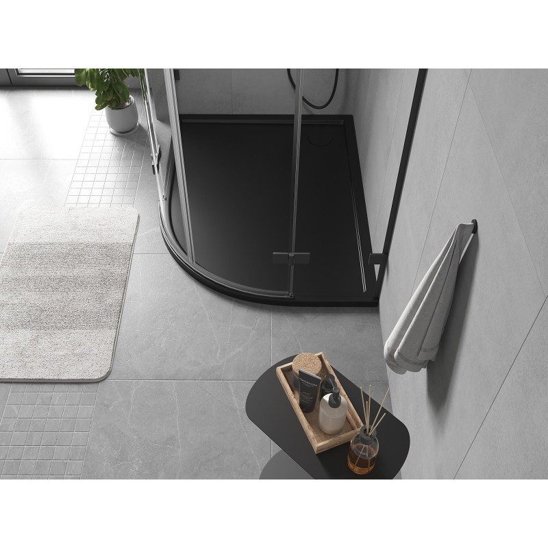 Mexen Flow brodzik półokrągły asymetryczny slim lewy 100 x 90 cm, czarny mat - 46Q709010L