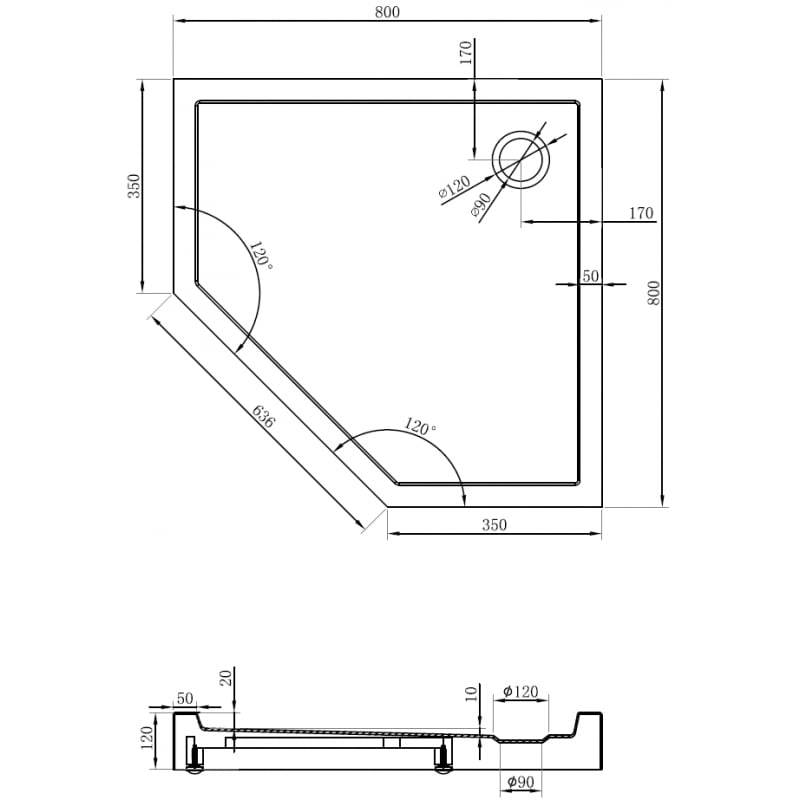 Mexen Flow+ brodzik pięciokątny 80 x 80 cm, biały połysk - 46P108080H