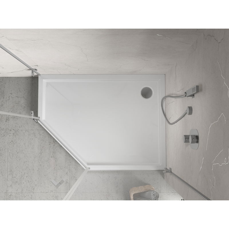 Mexen Flow+ brodzik pięciokątny prawy 80 x 90 cm, biały połysk - 46P108090RH