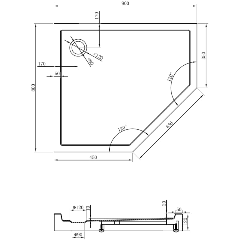 Mexen Flow+ brodzik pięciokątny lewy 90 x 80 cm, czarny mat - 46P708090LH