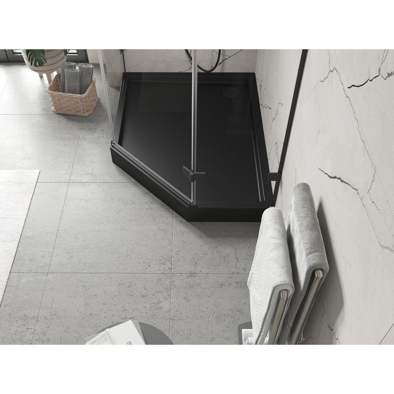 Mexen Flow+ brodzik pięciokątny lewy 90 x 80 cm, czarny mat - 46P708090LH