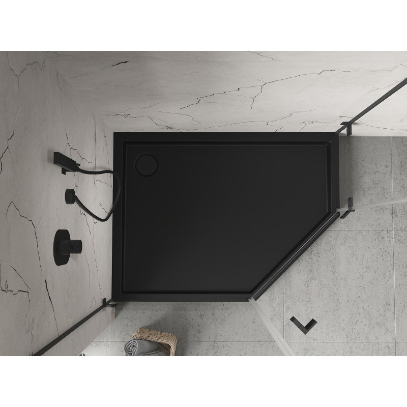 Mexen Flow+ brodzik pięciokątny lewy 90 x 80 cm, czarny mat - 46P708090LH