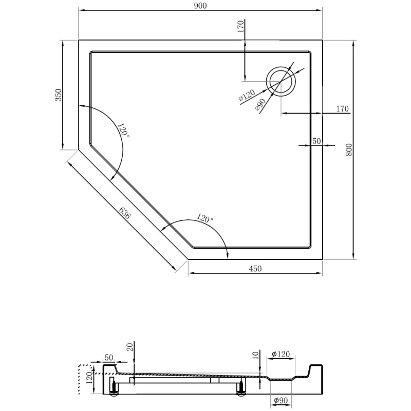 Mexen Flow+ brodzik pięciokątny prawy 90 x 80 cm, czarny mat - 46P708090RH