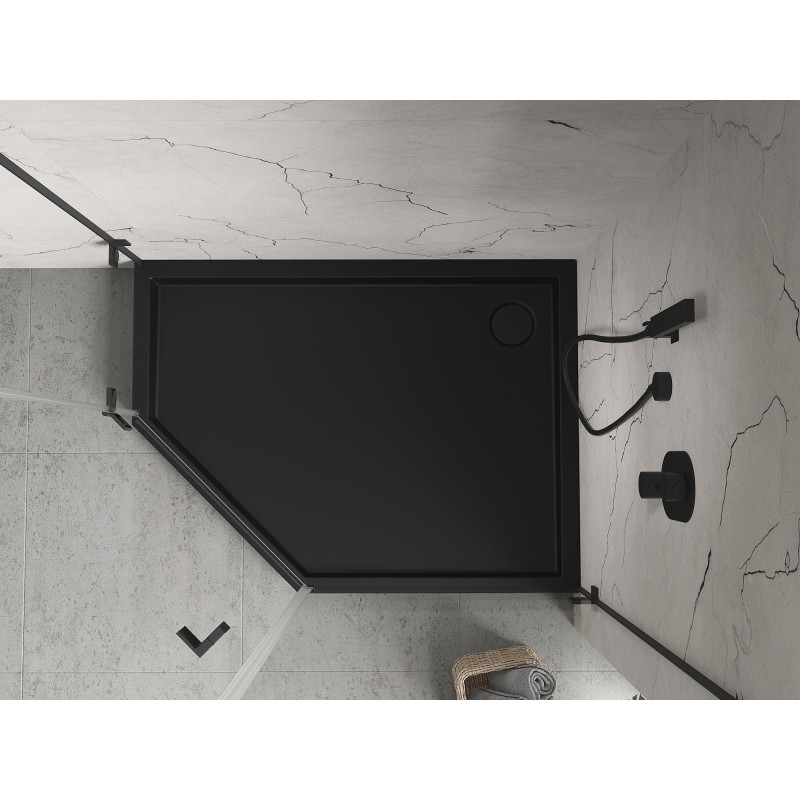 Mexen Flow+ brodzik pięciokątny prawy 90 x 80 cm, czarny mat - 46P708090RH