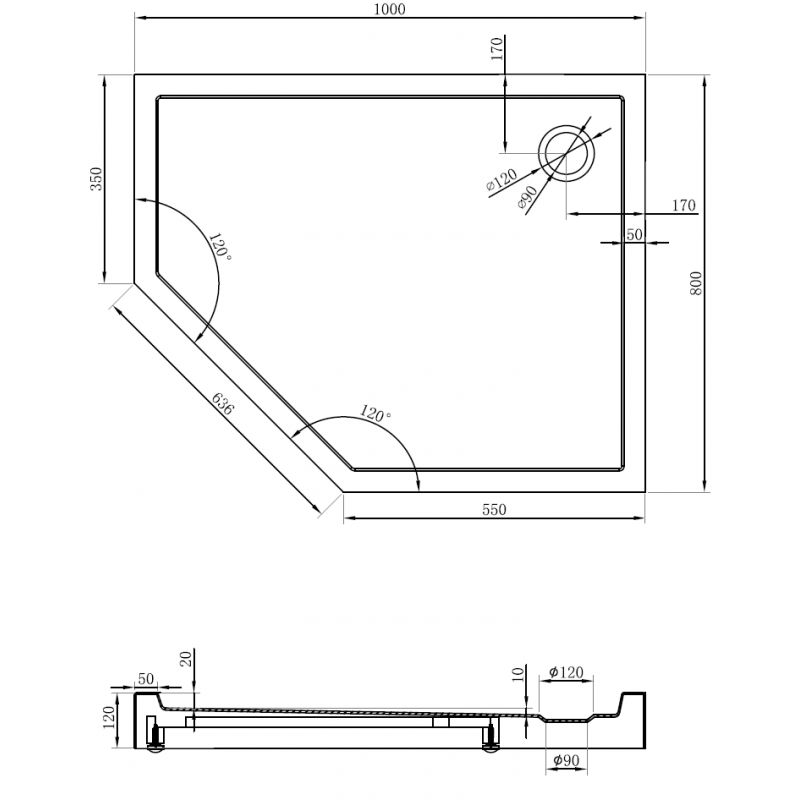 Mexen Flow+ brodzik pięciokątny prawy 80 x 100 cm, czarny mat - 46P708010RH