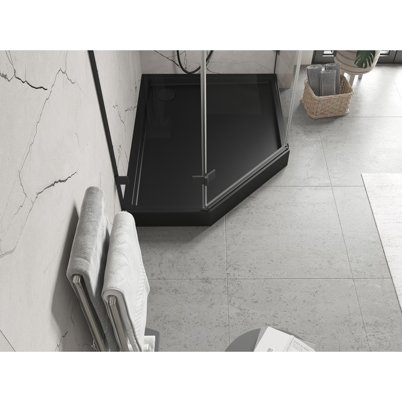 Mexen Flow+ brodzik pięciokątny prawy 100 x 90 cm, czarny mat - 46P709010RH