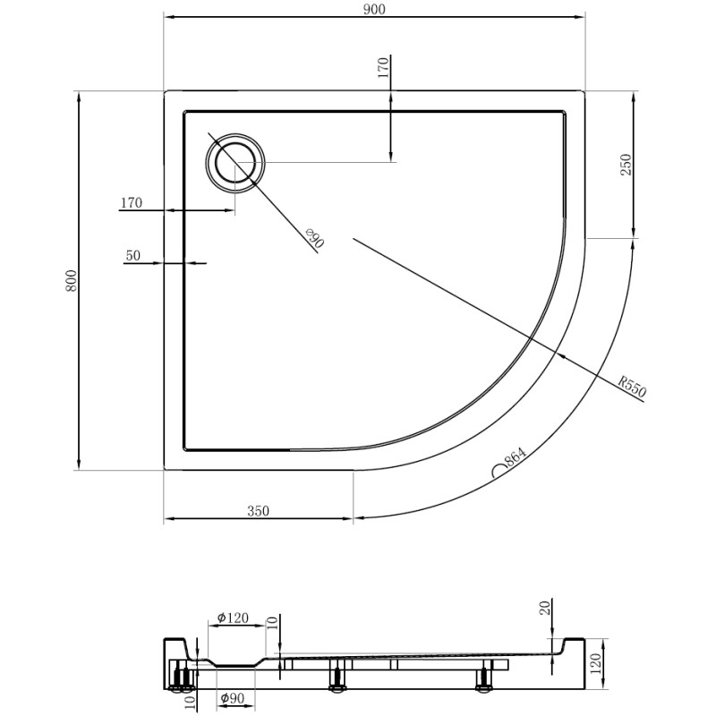 Mexen Flow+ brodzik półokrągły asymetryczny lewy 90 x 80 cm, czarny mat - 46Q708090LH