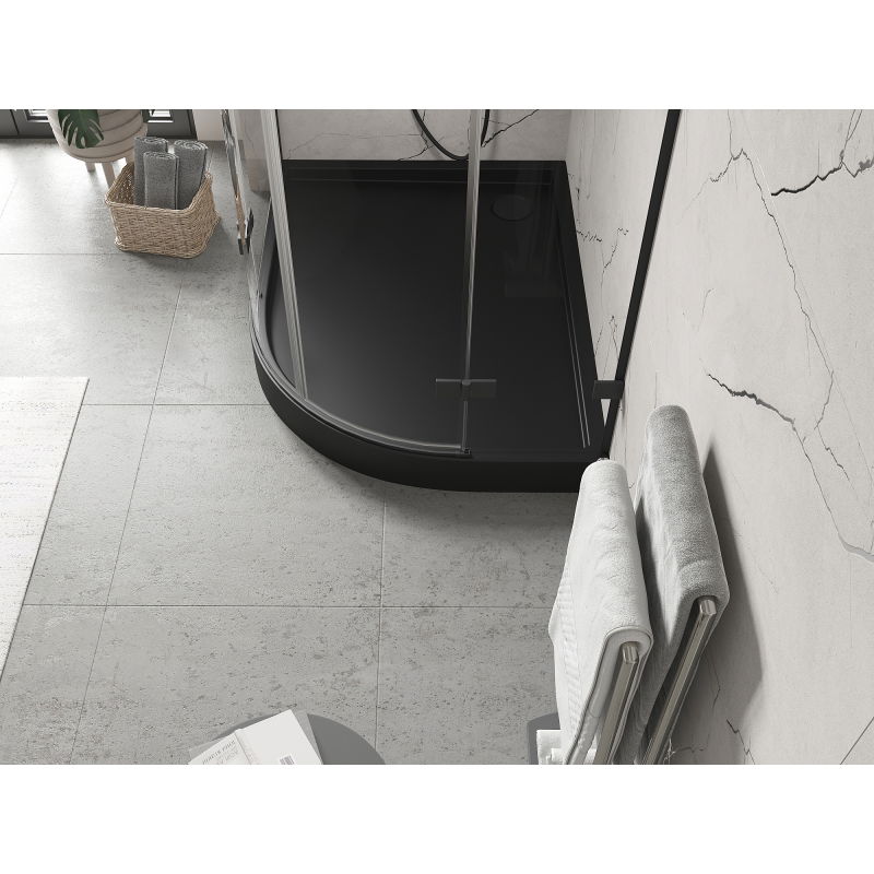 Mexen Flow+ brodzik półokrągły asymetryczny lewy 80 x 90 cm, czarny mat - 46Q708090LH