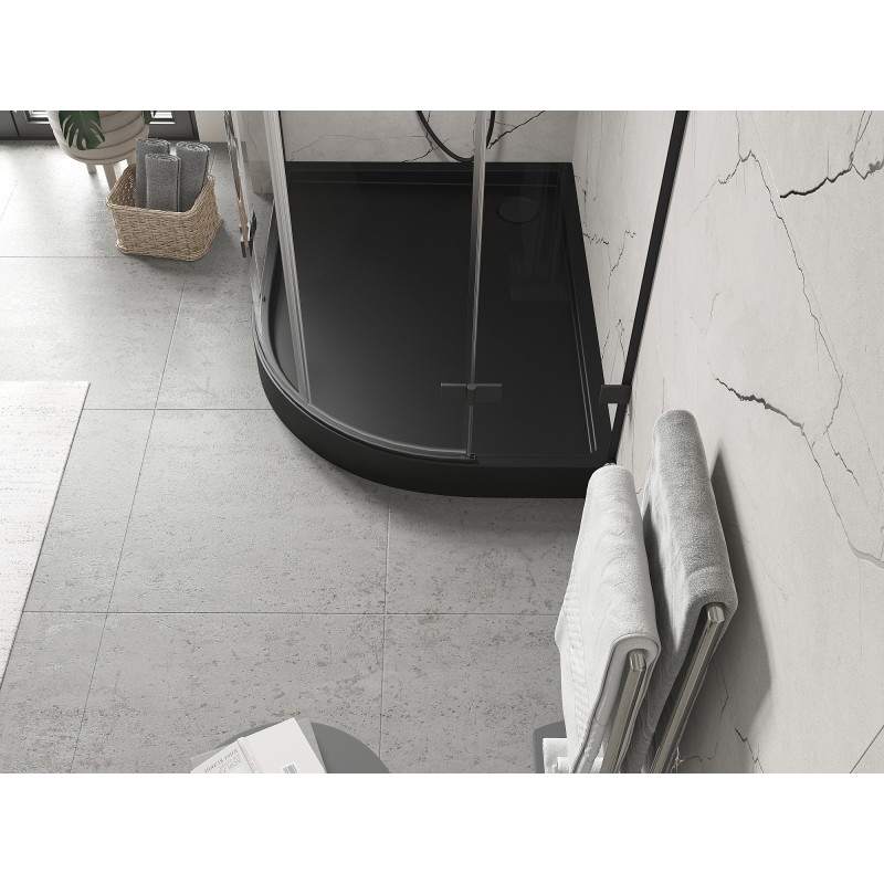 Mexen Flow+ brodzik półokrągły asymetryczny lewy 90 x 80 cm, czarny mat - 46Q708090LH