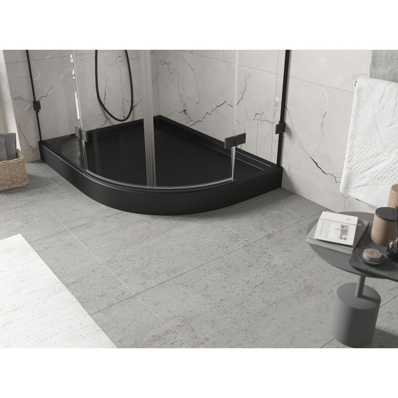 Mexen Flow+ brodzik półokrągły asymetryczny lewy 80 x 90 cm, czarny mat - 46Q708090LH