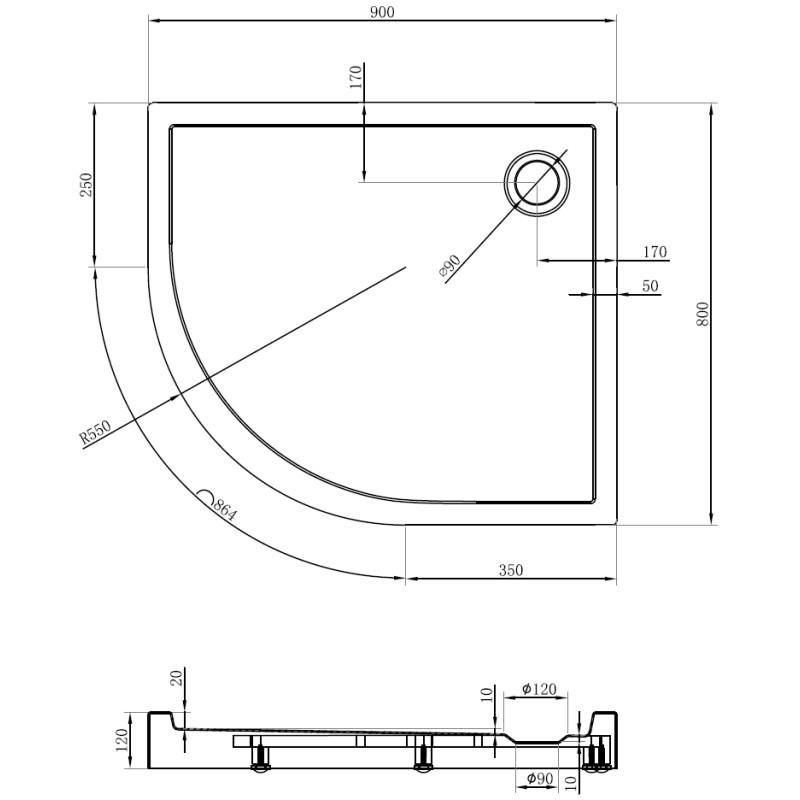 Mexen Flow+ brodzik półokrągły asymetryczny prawy 90 x 80 cm, biały połysk - 46Q108090RH