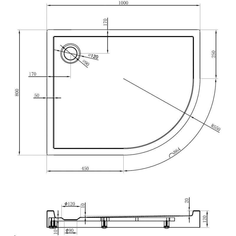 Mexen Flow+ brodzik półokrągły asymetryczny lewy 80 x 100 cm, czarny mat - 46Q708010LH