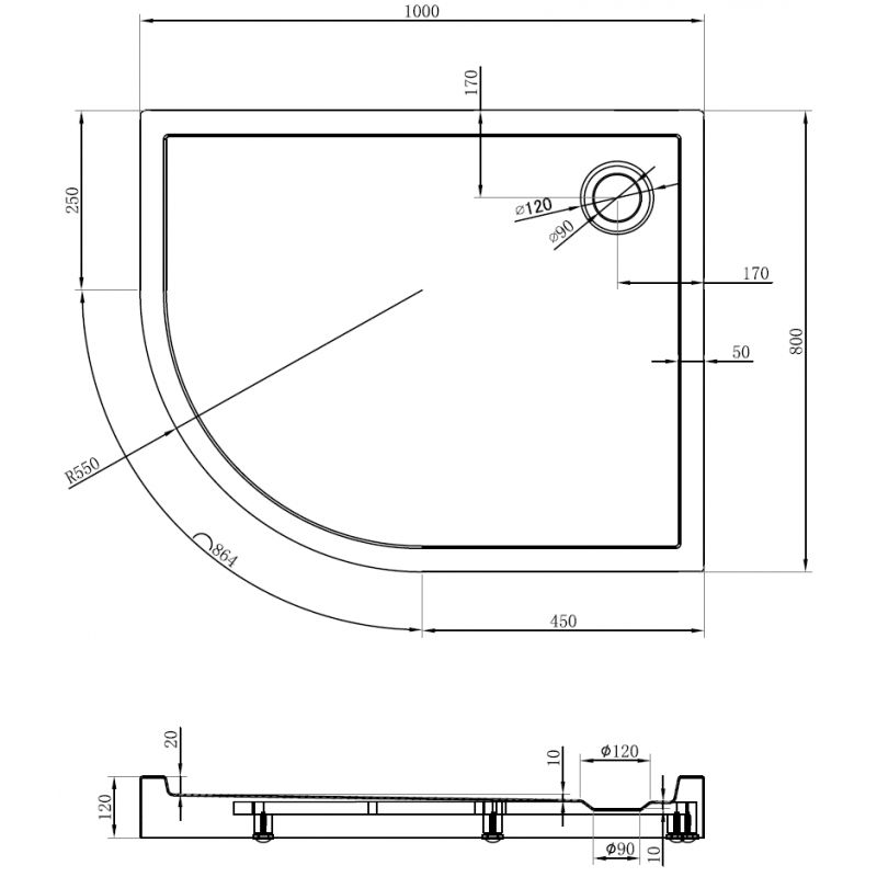 Mexen Flow+ brodzik półokrągły asymetryczny prawy 80 x 100 cm, czarny mat - 46Q708010RH