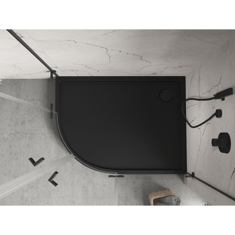 Mexen Flow+ brodzik półokrągły asymetryczny prawy 80 x 100 cm, czarny mat - 46Q708010RH