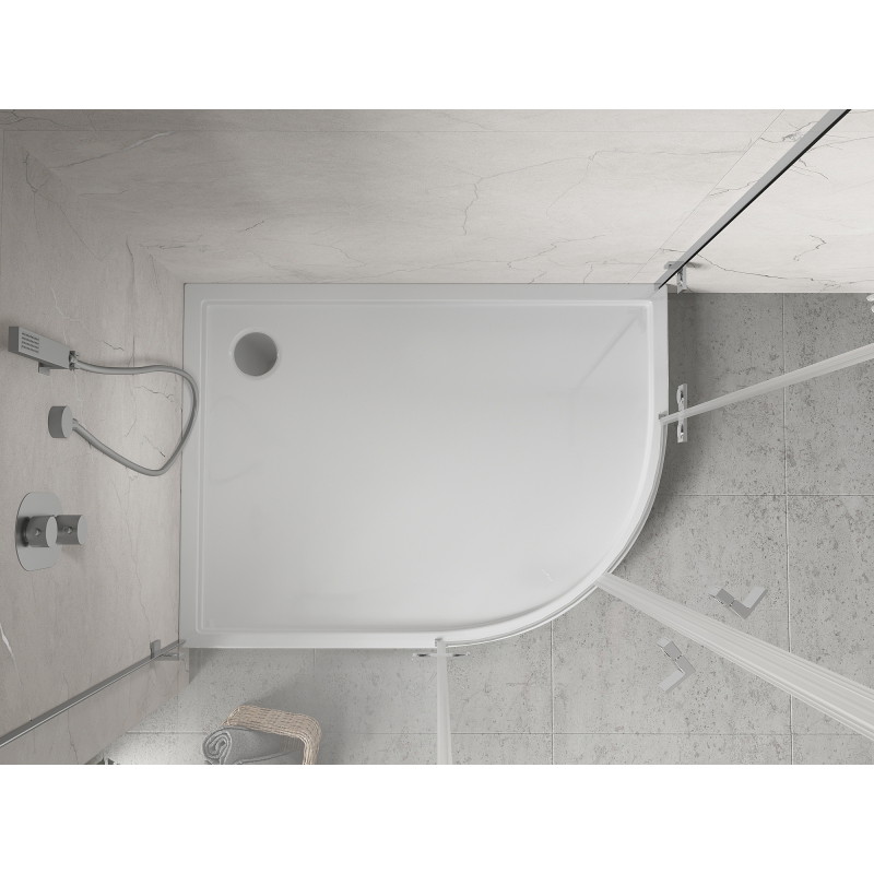 Mexen Flow+ brodzik półokrągły asymetryczny lewy 100 x 90 cm, biały połysk - 46Q109010LH