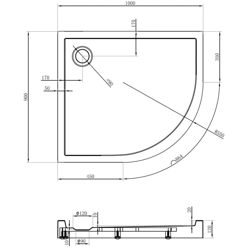 Mexen Flow+ brodzik półokrągły asymetryczny lewy 90 x 100 cm, czarny mat - 46Q709010LH