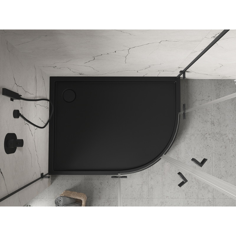 Mexen Flow+ brodzik półokrągły asymetryczny lewy 100 x 90 cm, czarny mat - 46Q709010LH