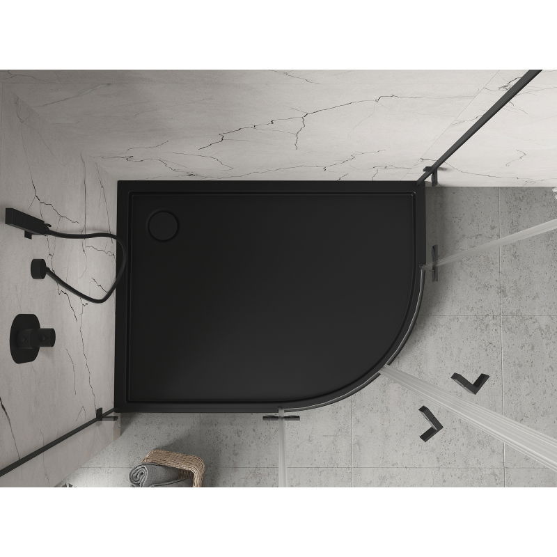 Mexen Flow+ brodzik półokrągły asymetryczny lewy 90 x 100 cm, czarny mat - 46Q709010LH