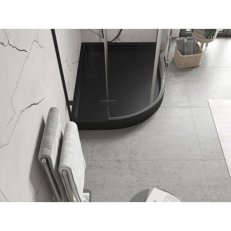 Mexen Flow+ brodzik półokrągły asymetryczny prawy 90 x 100 cm, czarny mat - 46Q709010RH