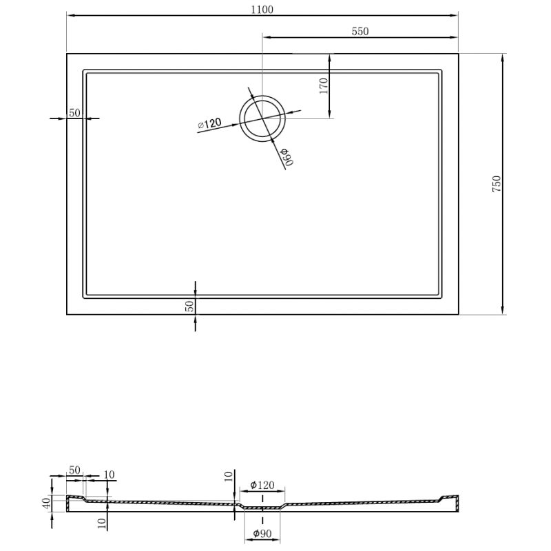 Mexen Flow brodzik prostokątny slim 75 x 110 cm, czarny mat - 46R707511
