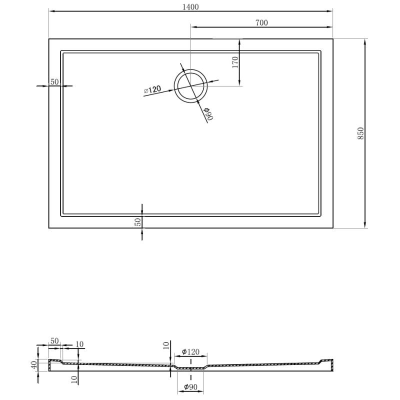 Mexen Flow brodzik prostokątny slim 140 x 85 cm, biały połysk - 46R108514