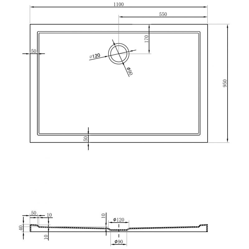 Mexen Flow brodzik prostokątny slim 95 x 110 cm, biały połysk - 46R109511
