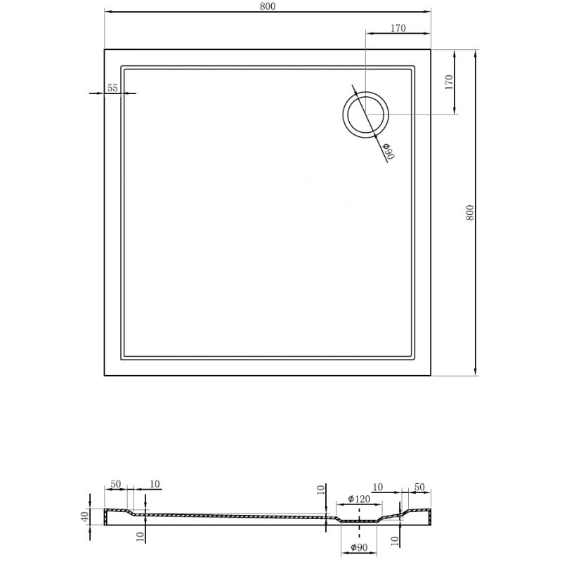 Mexen Flow brodzik kwadratowy slim 80 x 80 cm, biały połysk - 46S108080