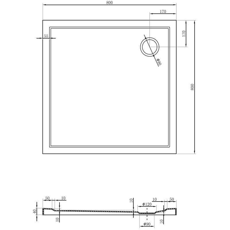 Mexen Flow brodzik kwadratowy slim 80 x 80 cm, czarny mat - 46S708080