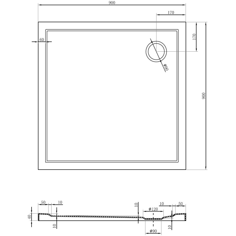 Mexen Flow brodzik kwadratowy slim 90 x 90 cm, biały połysk - 46S109090