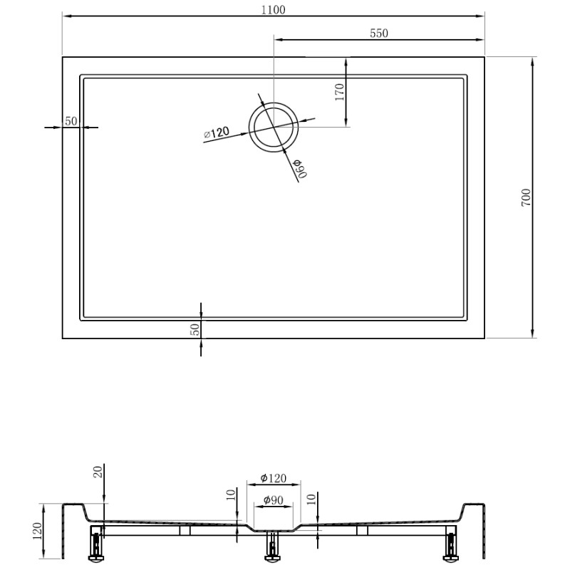 Mexen Flow+ brodzik prostokątny 70 x 110 cm, czarny mat - 46R707011H