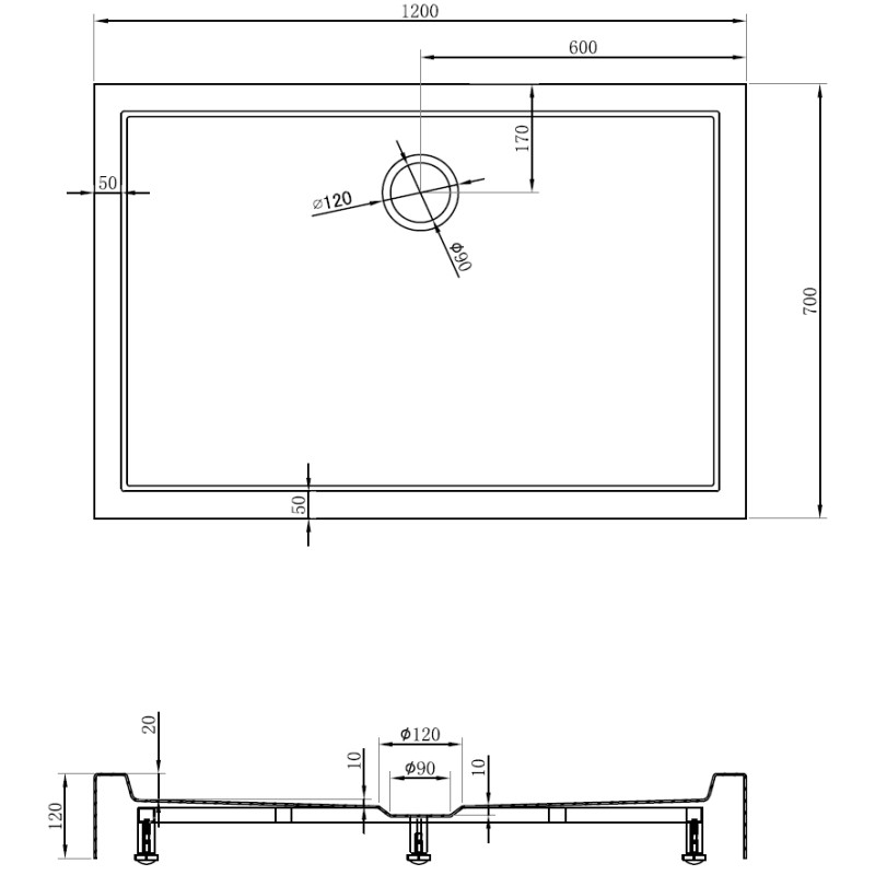 Mexen Flow+ brodzik prostokątny 70 x 120 cm, biały połysk - 46R107012H