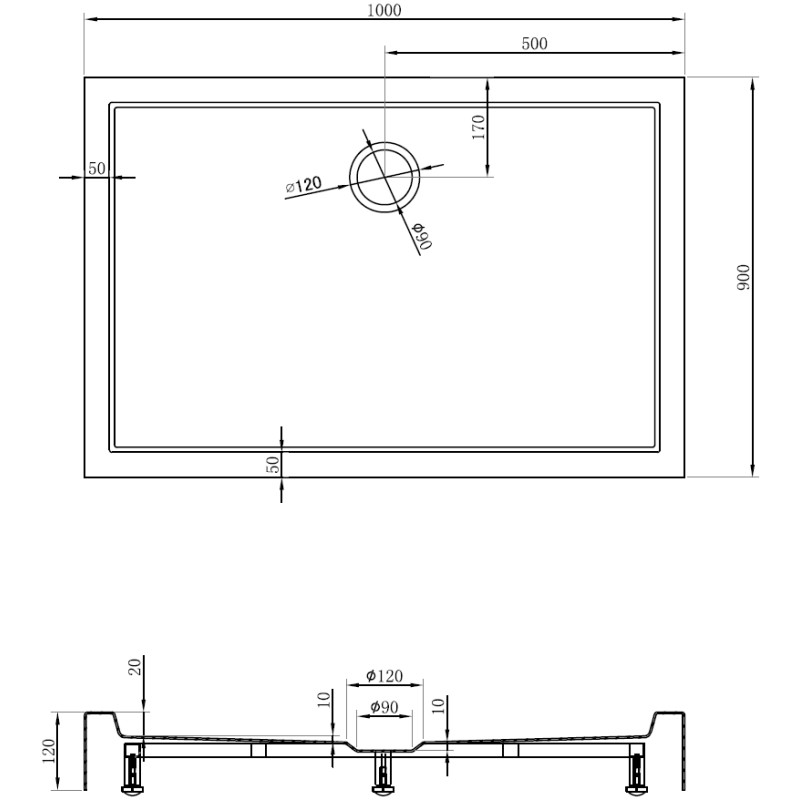 Mexen Flow+ brodzik prostokątny 90 x 100 cm, biały połysk - 46R109010H