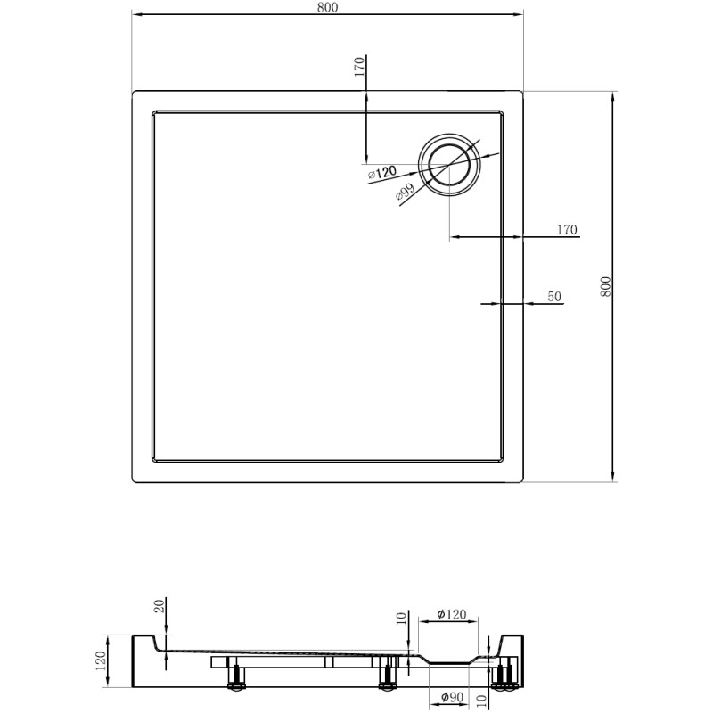 Mexen Flow+ brodzik kwadratowy 80 x 80 cm, czarny mat - 46S708080H