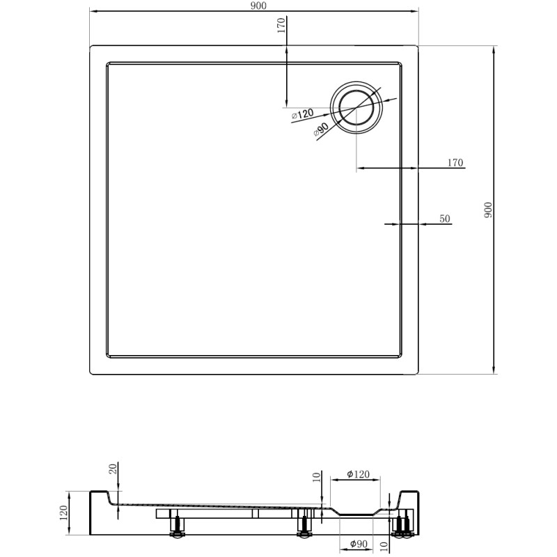 Mexen Flow+ brodzik kwadratowy 90 x 90 cm, czarny mat - 46S709090H