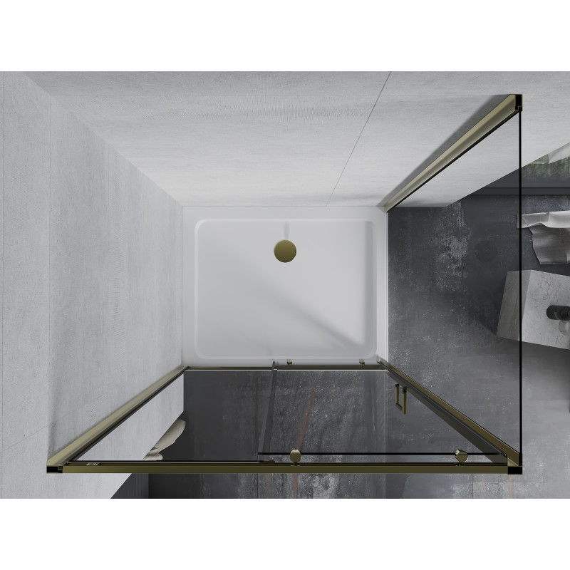 Mexen Apia kabina prysznicowa rozsuwana 110 x 90 cm, transparent, złota + brodzik Flat, biały- 840-110-090-50-00-4010G